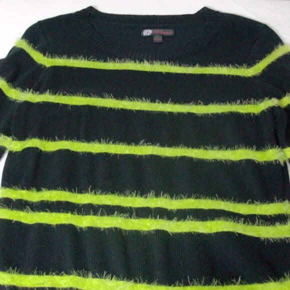J.J. Basics Black sweater with Lime Green Fur/Fuzzy Stripes Size L - Picture 5 of 11